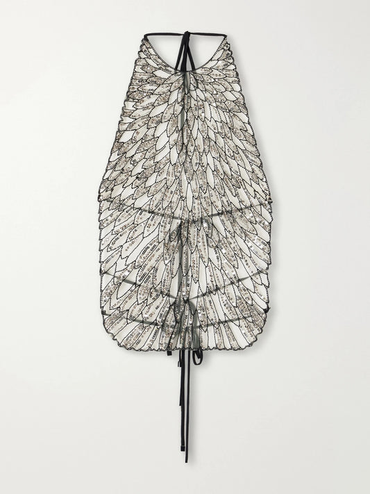 The Attico Tie-detailed Sequin-embellished Tulle Tank