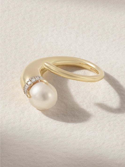 Cornucopia 14-karat Gold, Diamond And Pearl Ring