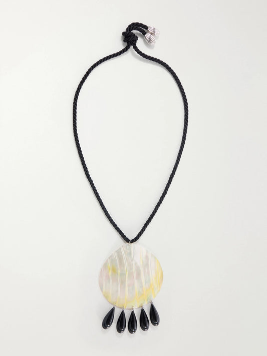 Iris Rhodium-plated, Shell, Resin And Cord Necklace