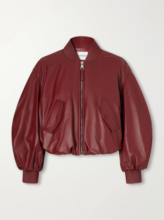 Givenchy Cropped Gathered Leather Bomber Jacket