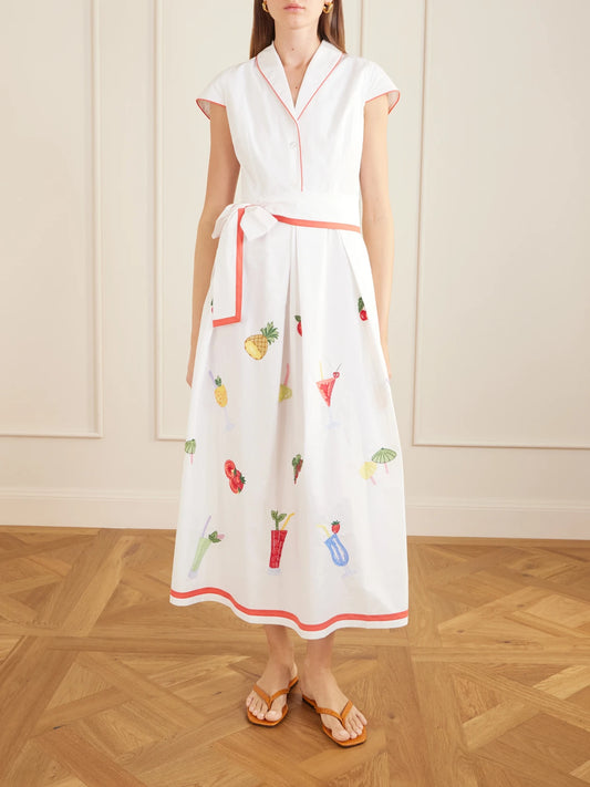 Giardino Belted Embroidered Cotton-poplin Dress