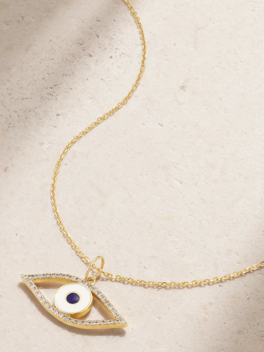 Eye Of Protection 14-karat Gold, Enamel And Diamond Necklace