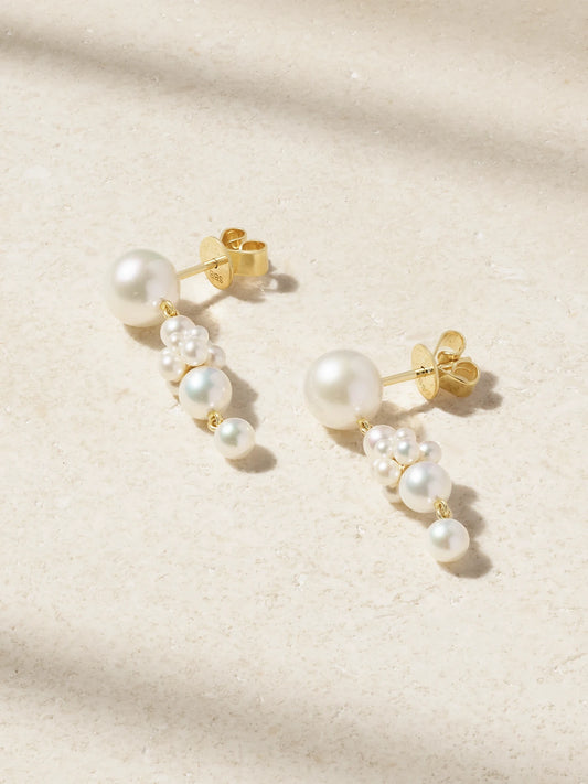 Petite Tulip 14-karat Gold Pearl Earrings