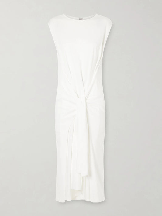 Tie-detailed Cotton Midi Dress
