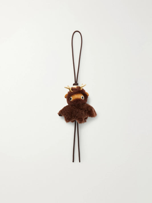 LOEWE Fawnie Leather-trimmed Shearling, Acetate And Gold-tone Bag Charm