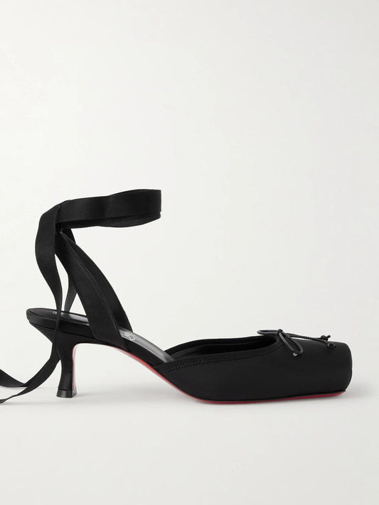 Cassia 55 Bow-detailed Grosgrain-trimmed Satin Pumps