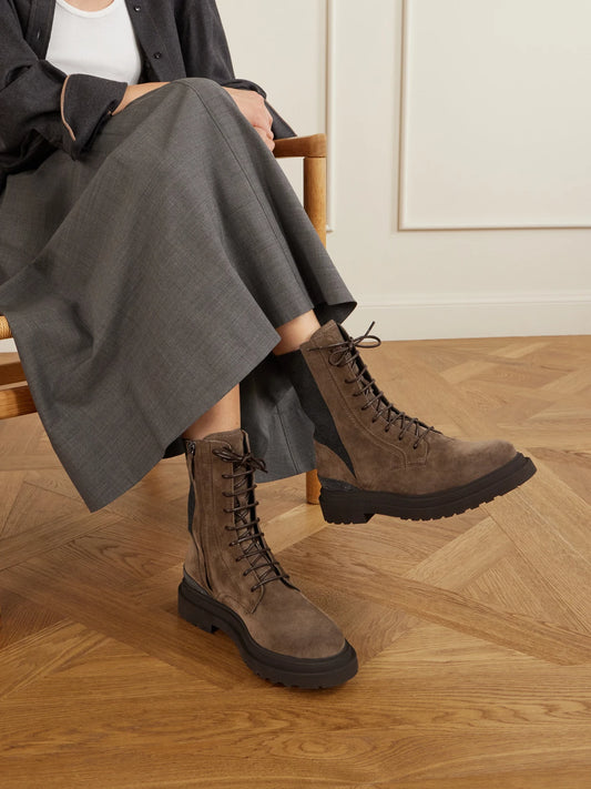 Suede Ankle Combat Boots