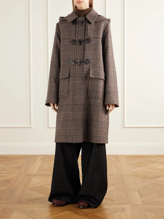 Barbour Melody Leather-trimmed Prince Of Wales Checked Wool-blend Woven Coat
