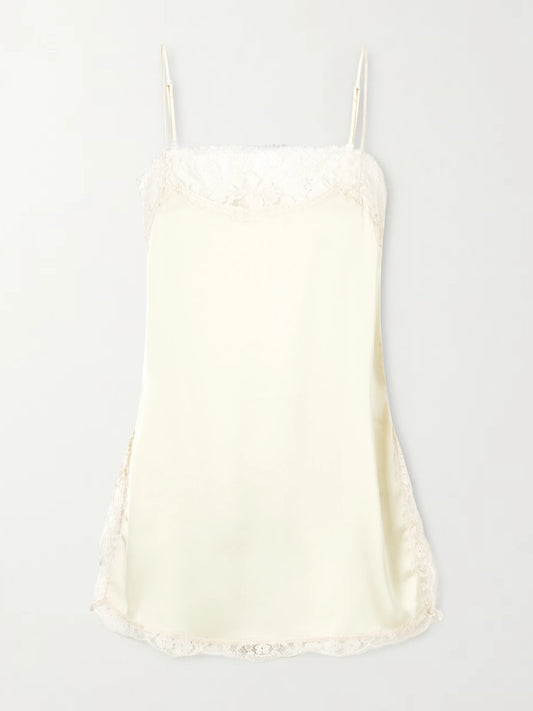 Adnina Lace-trimmed Recycled-satin Top
