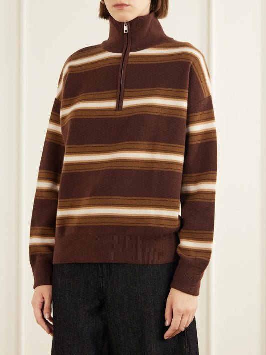 STAUD Hudson Striped Cashmere Turtleneck Sweater