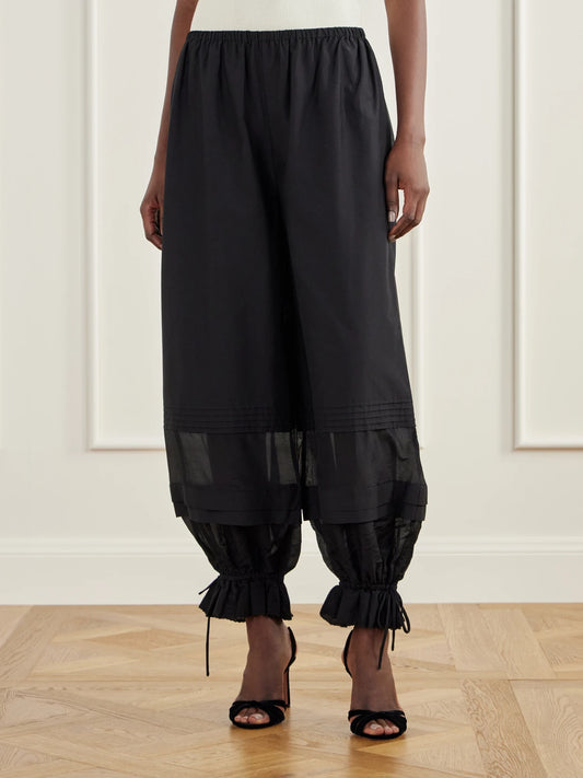 Posse Pearl Pleated Voile-trimmed Cotton And Silk-blend Poplin Barrel Pants