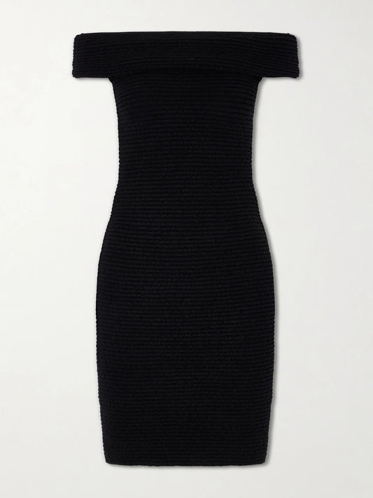 Off-the-shoulder Knitted Midi Dress