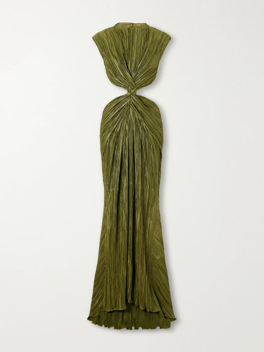 Cult Gaia Voss Open-back Braided Gathered Plissé Gown