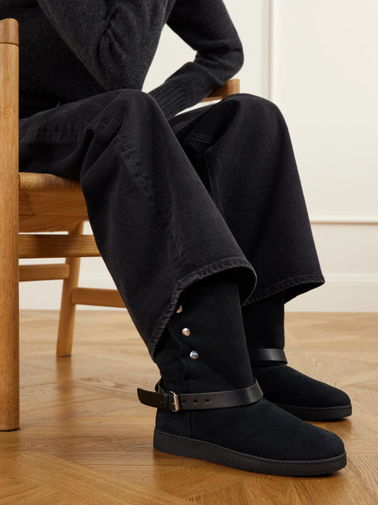 ISABEL MARANT Nolyz Buckled Leather And Shearling-trimmed Suede Ankle Boots