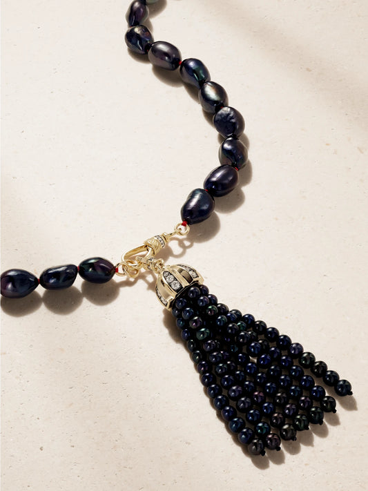Lucy Delius 14-karat Gold, Diamonds And Pearl Beaded Necklace