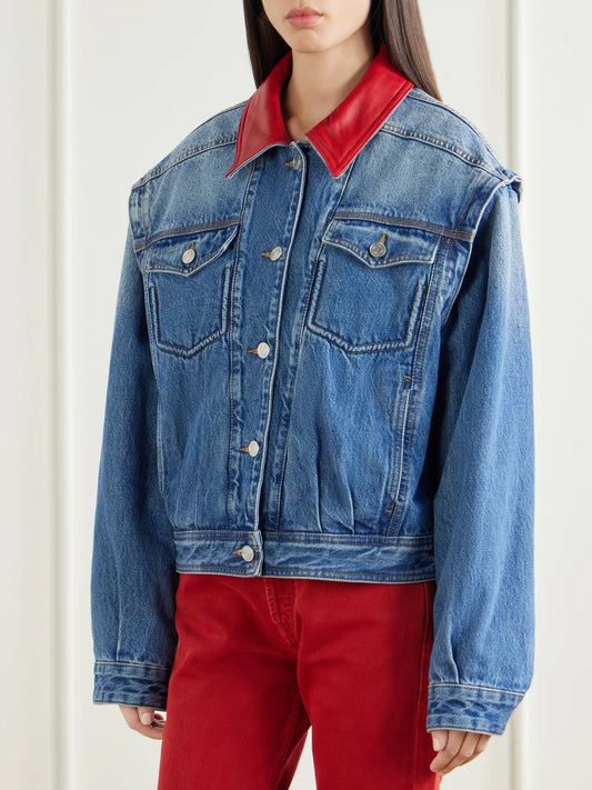 ISABEL MARANT Devyn Leather-trimmed Denim Jacket
