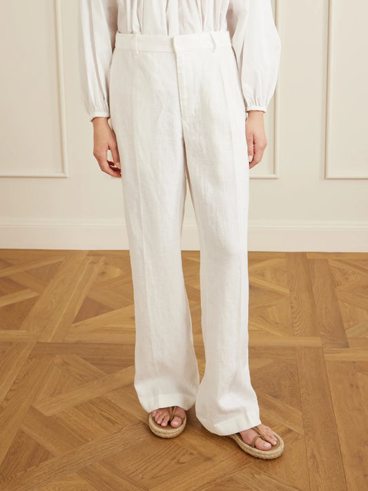 Pleated Linen Straight-leg Pants