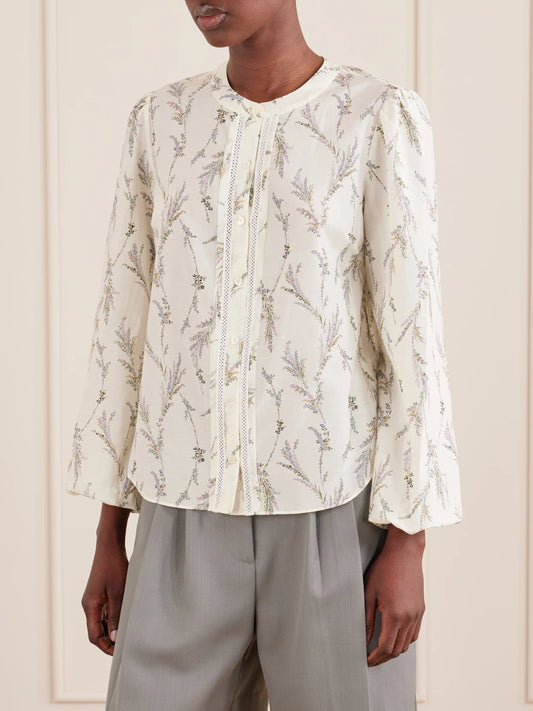 Emiko Floral-print Embroidered Cotton And Silk-blend Shirt