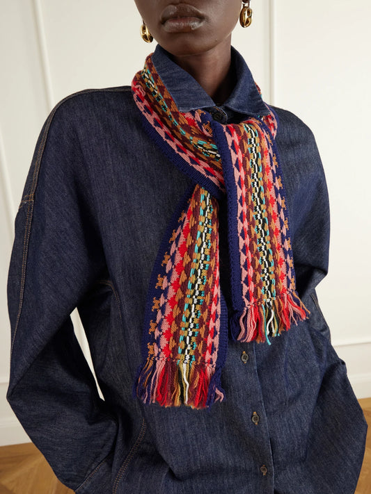 Dries Van Noten Fringed Intrasia-knit Wool Scarf