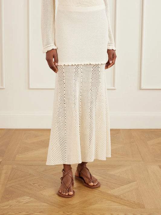 Mural Crocheted Cotton Midi Skirt