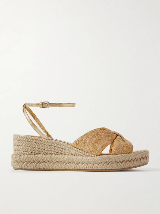 Aella 60 Raffia-jacquard And Leather Wedge Sandals
