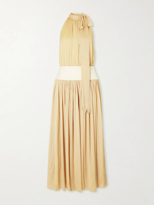 Abadia Knotted Satin-trimmed Crepon Halterneck Midi Dress