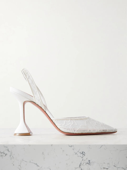 Amina Muaddi Holli Lace And Leather Slingback Pumps