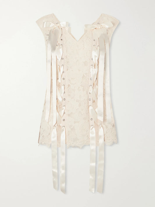 Simone Rocha Unraveling Ribbon Portrait Bow-detailed Lace Top