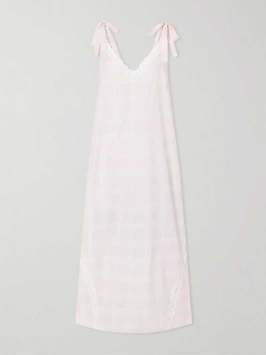 Marylin Gingham Lace-trimmed Cotton Maxi Dress