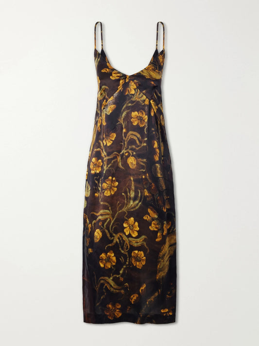 Dries Van Noten Floral-print Silk-satin Midi Dress