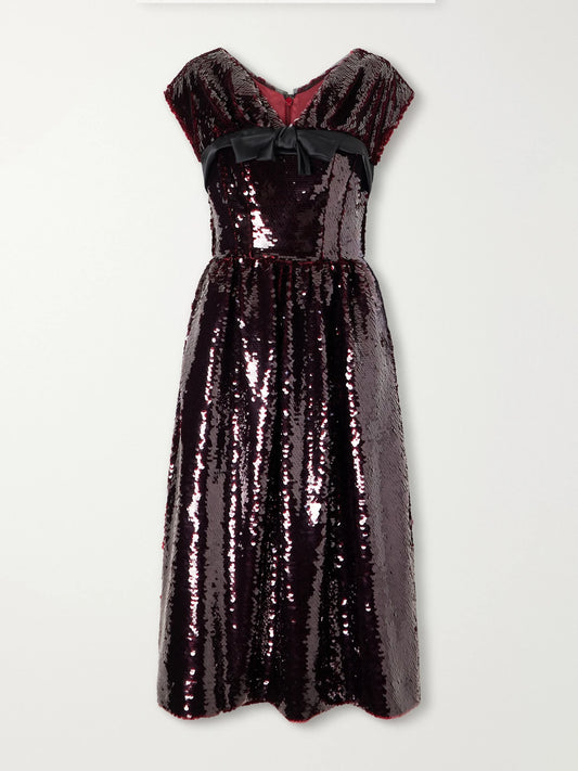 Simone Rocha Gathered Bow-detailed Sequined Midi Dress
