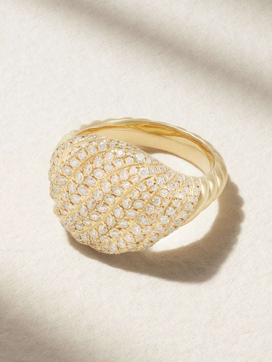 Sculpted Cable 18-karat Gold Diamond Pinky Ring