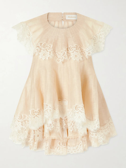 Zimmermann Ascent Flutter Ruffled Cape-effect Lace-trimmed Linen And Silk-blend Voile Blouse