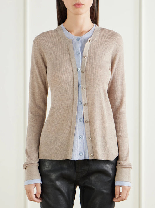 Acne Studios Kalet Layered Ribbed-knit Silk And Wool-blend Cardigan