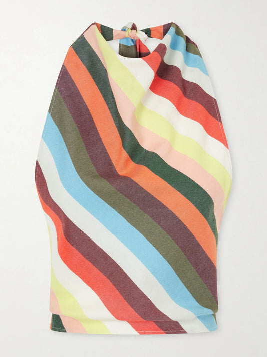 The Halterneck Striped Cotton Tank Top