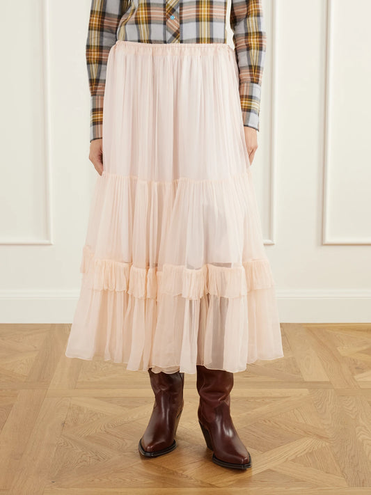 Chloé Tiered Ruffled Silk-mousseline Midi Skirt