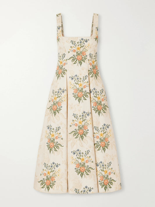 Agua by Agua Bendita Pistilo Pleated Floral-print Cotton-poplin Midi Dress