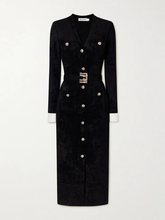 Self-Portrait Belted Chenille Midi Dress