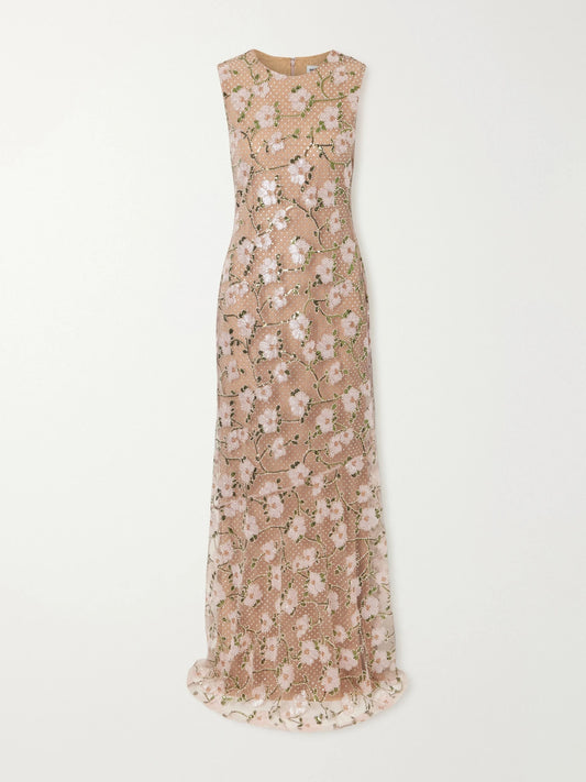 Self-Portrait Sequin-embellished Mesh Maxi Dress
