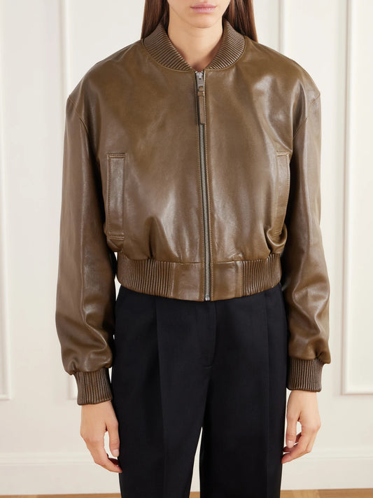 ARMA Hannan Cropped Leather Bomber Jacket