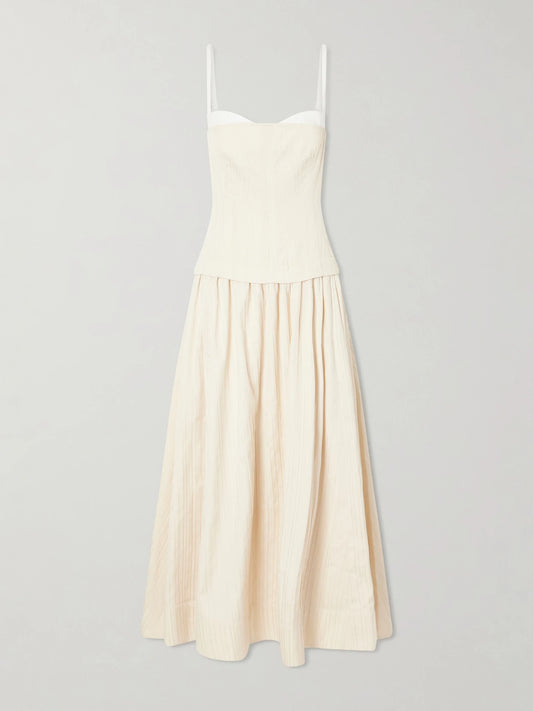 Quinlin Striped Satin Bustier Midi Dress