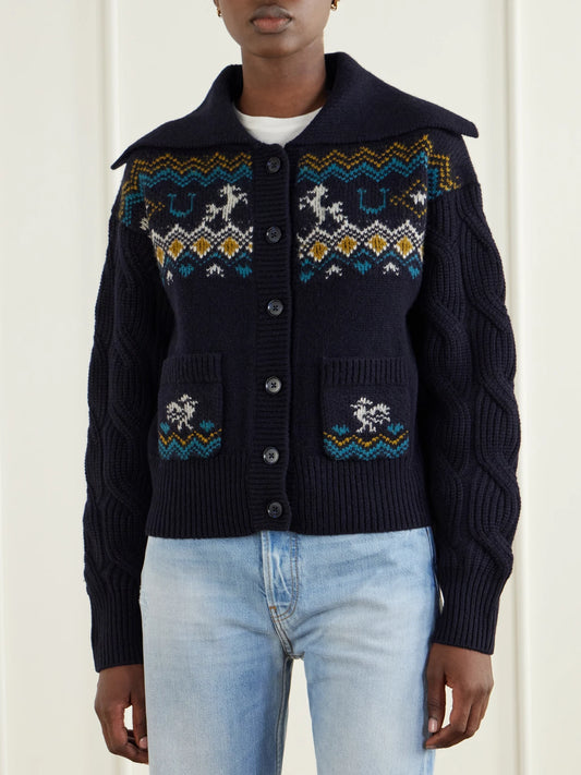 ALÉMAIS Patsy Intarsia-knit Merino Wool Cardigan