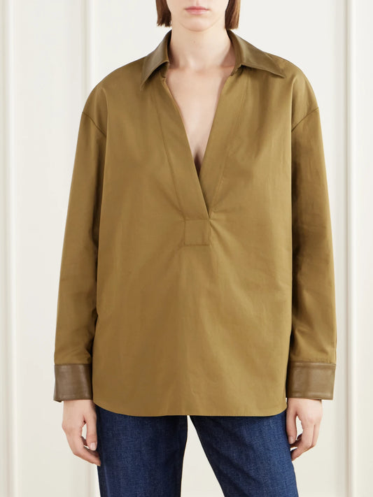 TWP A Case Of You Combo Leather-trimmed Cotton-poplin Shirt