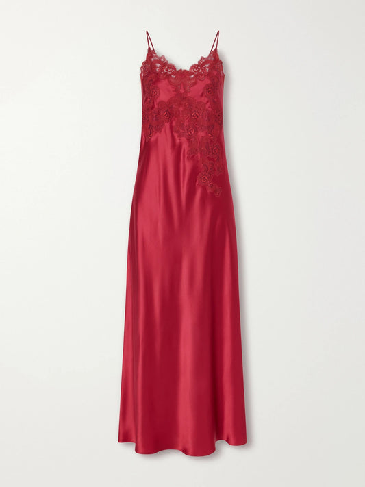 Loretta Caponi Grimilde Lace-trimmed Silk Maxi Dress