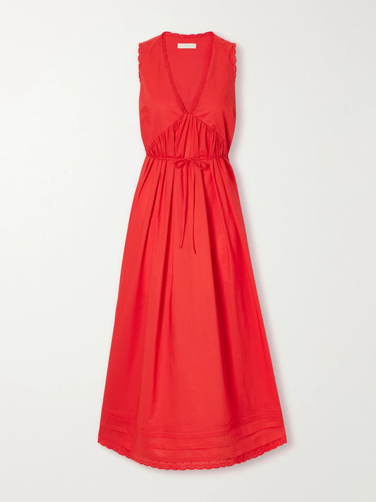 Faithfull Jovita Gathered Broderie-anglaise Trimmed Cotton-poplin Midi Dress