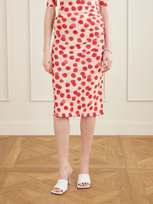 Printed Mesh Midi Skirt