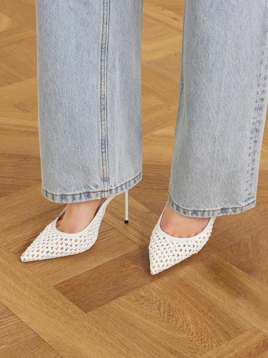 Paris Texas Lidia 105 Leather-trimmed Straw Slingback Pumps