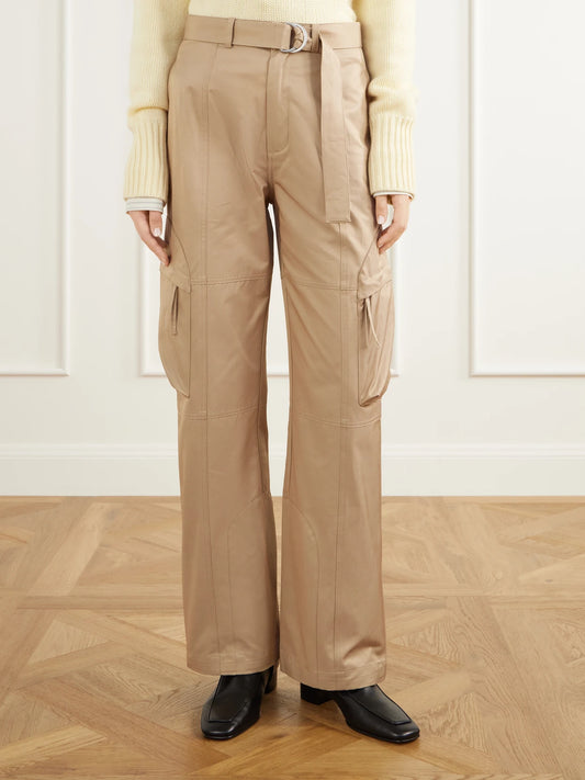 The Frankie Shop Kelly Belted Paneled Cotton-blend Twill Wide-leg Cargo Pants