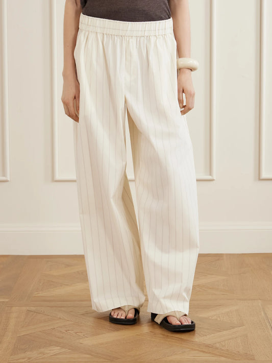 Everyday Striped Cotton-blend Poplin Wide-leg Pants