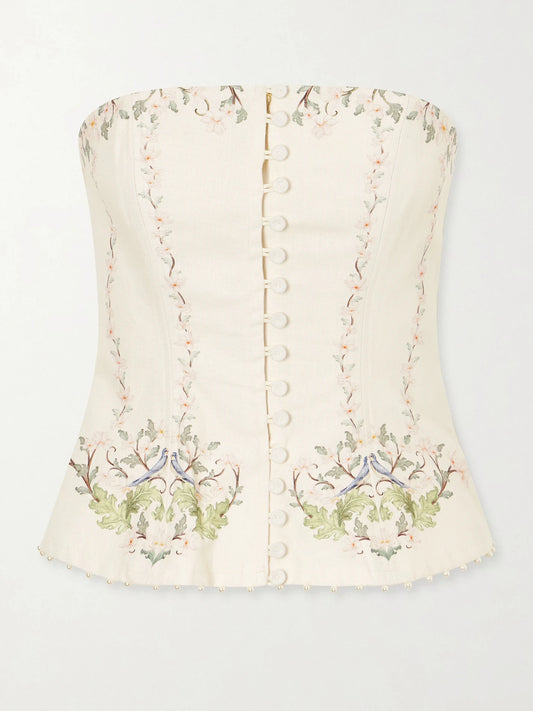 Tota Anhelo Embellished Floral-printed Linen Corset Top